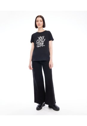 Camiseta Holgada Con Screen Especial  Para Mujer Negro Seven Seven