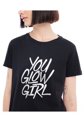 Camiseta Holgada Con Screen Especial  Para Mujer Negro Seven Seven