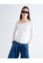 Top Guipur Manga Larga Escote Cuadrado  Para Mujer Blanco Seven Seven de Seven Seven