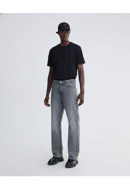 Jean Straight Gris Medio Con Desgaste  Para Hombre Gris Seven Seven