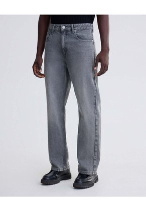 Jean Straight Gris Medio Con Desgaste  Para Hombre Gris Seven Seven