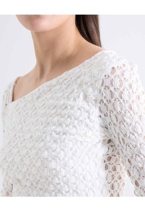Top Guipur Manga Larga Escote Cuadrado  Para Mujer Blanco Seven Seven