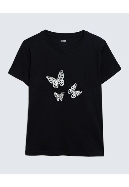 Camiseta Para Mujer Manga Corta Color Negro Marca Seven Seven #28096073