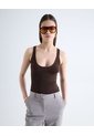 Top Sin Mangas Tejido Bandas Escote Profundo  Para Mujer Café Seven Seven de Seven Seven