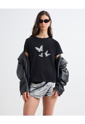 Camiseta Para Mujer Manga Corta Color Negro Marca Seven Seven #28096073