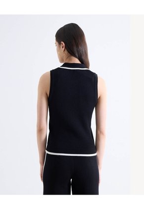Top Polo Sin Mangas Cremallera Bicolor  Para Mujer Negro Seven Seven