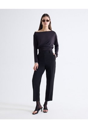 Pantalón Capri Pinzas Tiro Alto Ajustado Para Mujer Negro Seven Seven