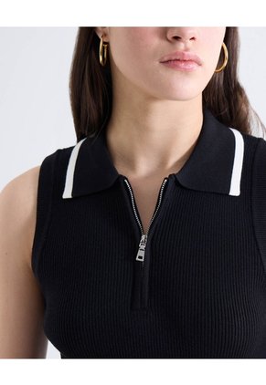 Top Polo Sin Mangas Cremallera Bicolor  Para Mujer Negro Seven Seven