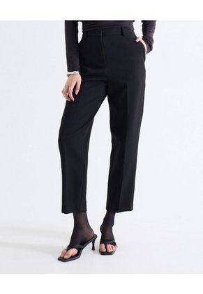 Pantalón Capri Pinzas Tiro Alto Ajustado Para Mujer Negro Seven Seven