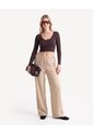 Top Cropped Acanalado Escote V Manga Larga  Para Mujer Café Seven Seven de Seven Seven