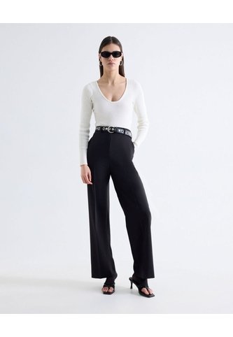 Pantalón Recto Pinza Frontal Tiro Alto  Para Mujer Negro Seven Seven Seven Seven
