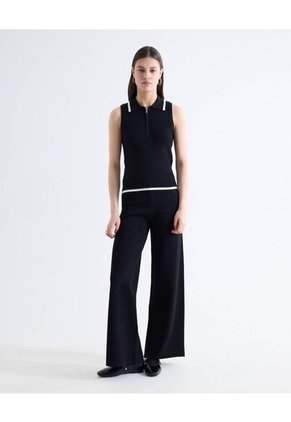 Top Polo Sin Mangas Cremallera Bicolor  Para Mujer Negro Seven Seven