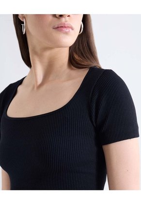 Top Tejido Escote Cuadrado Manga Corta  Para Mujer Negro Seven Seven