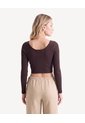 Top Cropped Acanalado Escote V Manga Larga  Para Mujer Café Seven Seven de Seven Seven