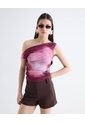 Top Un Hombro Drapeado Print Degradado  Para Mujer Rosa Seven Seven de Seven Seven