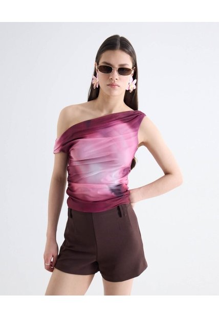 Top Un Hombro Drapeado Print Degradado  Para Mujer Rosa Seven Seven