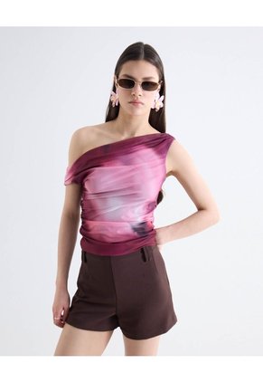 Top Un Hombro Drapeado Print Degradado Para Mujer Rosa Seven Seven