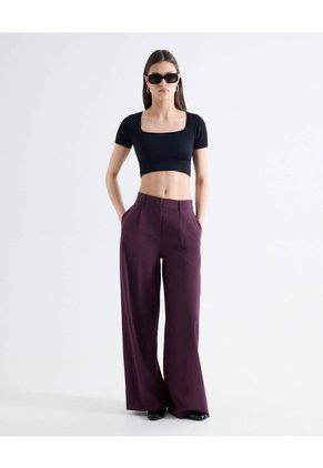 Top Tejido Escote Cuadrado Manga Corta  Para Mujer Negro Seven Seven