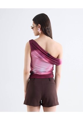Top Un Hombro Drapeado Print Degradado Para Mujer Rosa Seven Seven