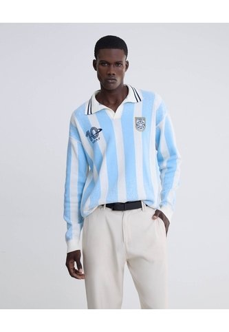Polo Manga Larga Con Franjas Y Estampados  Unisex Azul Seven Seven Seven Seven