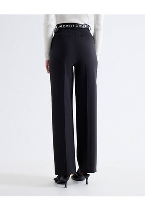 Pantalón Recto Pinza Frontal Tiro Alto  Para Mujer Negro Seven Seven