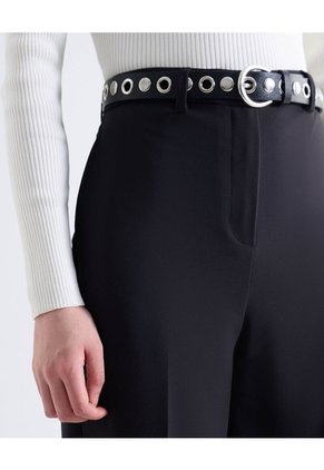 Pantalón Recto Pinza Frontal Tiro Alto  Para Mujer Negro Seven Seven