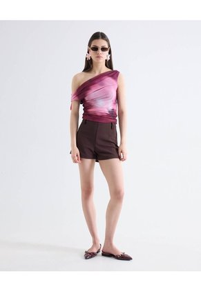 Top Un Hombro Drapeado Print Degradado Para Mujer Rosa Seven Seven
