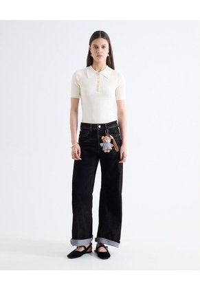 Top Tejido Polo Botonadura Manga Corta  Para Mujer Marfil Seven Seven