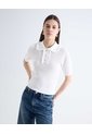 Top Calado Volante Botones Joya Manga Corta  Para Mujer Marfil Seven Seven de Seven Seven