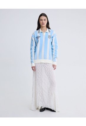 Polo Manga Larga Con Franjas Y Estampados Unisex Azul Seven Seven