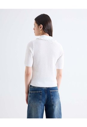 Top Calado Volante Botones Joya Manga Corta  Para Mujer Marfil Seven Seven
