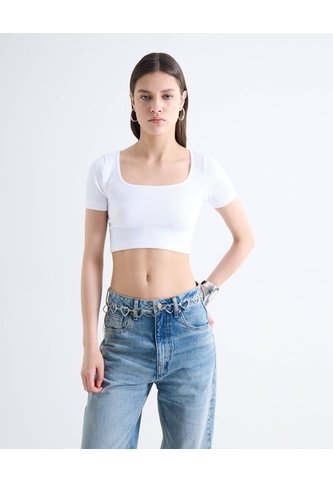 Top Tejido Escote Cuadrado Manga Corta  Para Mujer Blanco Seven Seven Seven Seven