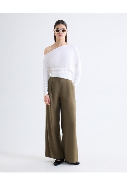 Pantalón Wide Leg Tiro Alto Con Vuelo  Para Mujer Verde Seven Seven