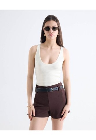 Top Sin Mangas Tejido Bandas Escote Profundo  Para Mujer Marfil Seven Seven Seven Seven
