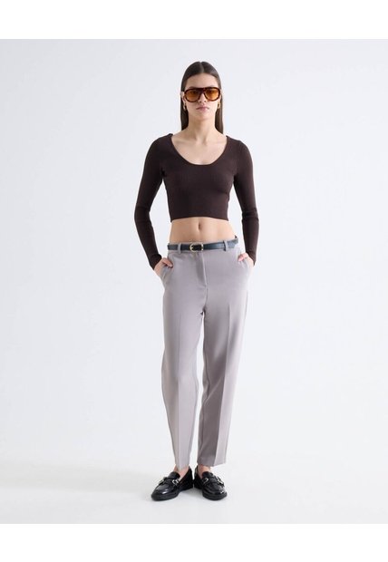 Pantalón Wide Leg Tiro Alto Con Vuelo  Para Mujer Gris Seven Seven