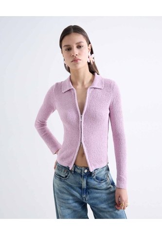 Cardigan Bouclé Cuello Resort Cremallera  Para Mujer Rosa Seven Seven Seven Seven