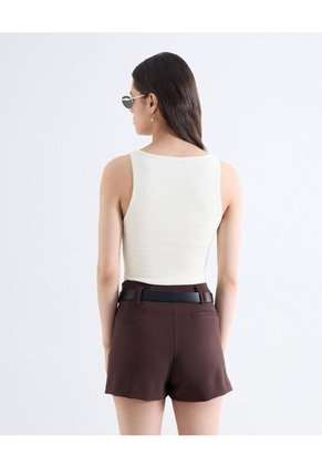 Top Sin Mangas Tejido Bandas Escote Profundo  Para Mujer Marfil Seven Seven