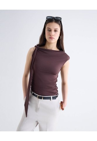 Top Sin Mangas Nudo Hombro Escote Bote  Para Mujer Café Seven Seven Seven Seven