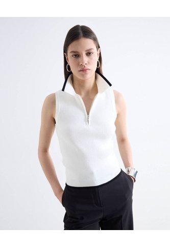 Top Polo Sin Mangas Cremallera Bicolor  Para Mujer Marfil Seven Seven Seven Seven