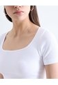 Top Tejido Escote Cuadrado Manga Corta  Para Mujer Blanco Seven Seven de Seven Seven