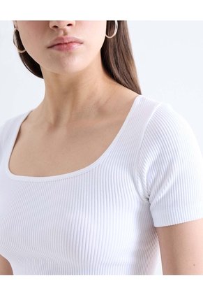 Top Tejido Escote Cuadrado Manga Corta Para Mujer Blanco Seven Seven