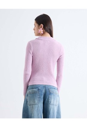 Cardigan Bouclé Cuello Resort Cremallera Para Mujer Rosa Seven Seven