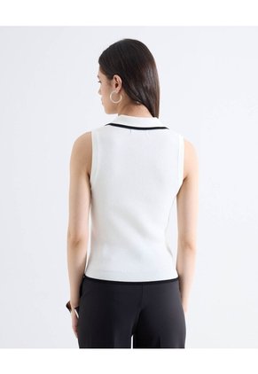 Top Polo Sin Mangas Cremallera Bicolor  Para Mujer Marfil Seven Seven