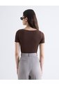 Top Tejido Escote Cuadrado Manga Corta  Para Mujer Café Seven Seven de Seven Seven