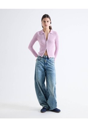 Cardigan Bouclé Cuello Resort Cremallera Para Mujer Rosa Seven Seven