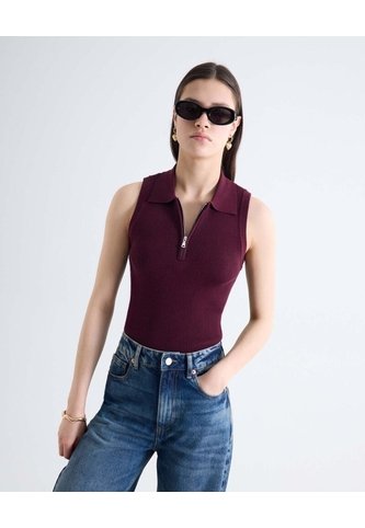 Top Polo Sin Mangas Cremallera Bicolor  Para Mujer Vino Seven Seven Seven Seven