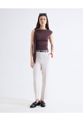 Top Sin Mangas Nudo Hombro Escote Bote Para Mujer Café Seven Seven