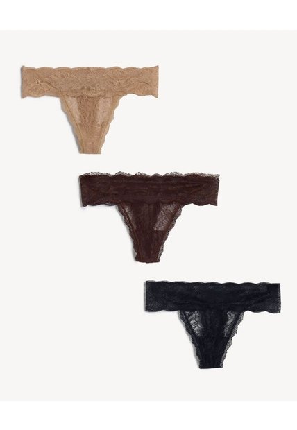 Set X3 Tangas Brasileras De Encaje X3 Para Mujer Café Seven Seven