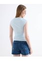 Camiseta Texturizado Cuello Redondo  Para Mujer Celeste Seven Seven de Seven Seven
