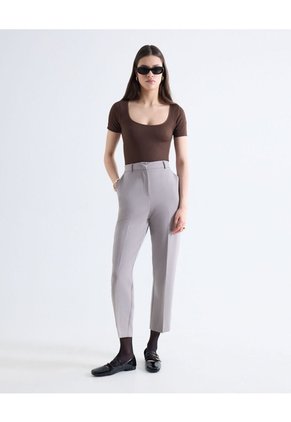 Top Tejido Escote Cuadrado Manga Corta Para Mujer Café Seven Seven